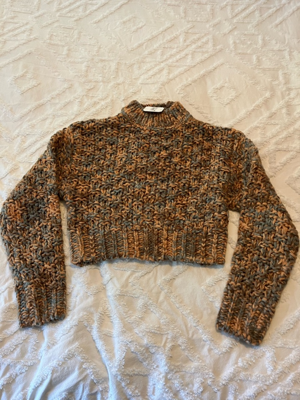 Altar'd State Cropped Sweater in Brown and Teal Blend